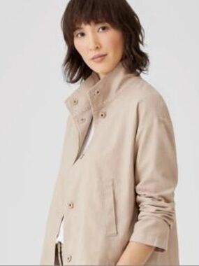 Eileen Fisher Neutral Beige Cotton Hemp Women's Button-Front Jacket